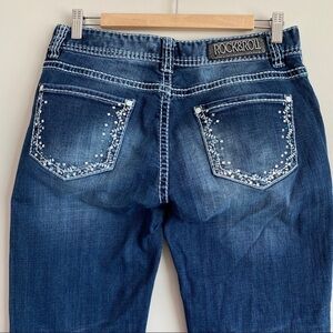 ROCK & Roll Cowgirl Mid Rise Bootcut Jeans 30x34 Embellished Pockets